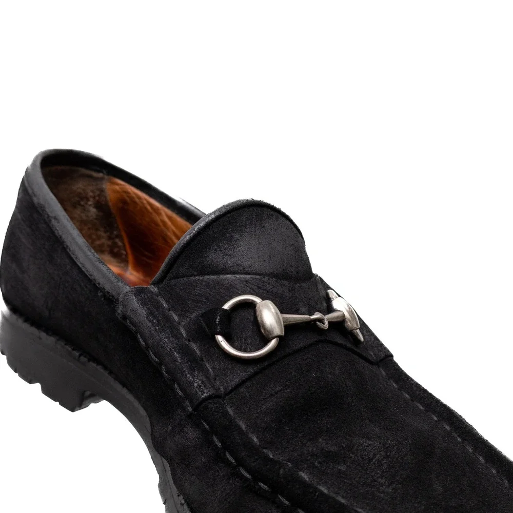 Gucci Mens Black Suede Horsebit Lug Sole Loafers Size UK 10 D Made in Italy